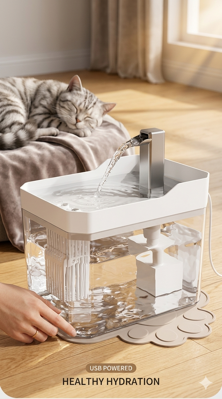Tu gato beberá más — Fuente USB con Filtro y Protección Anti-Quemado